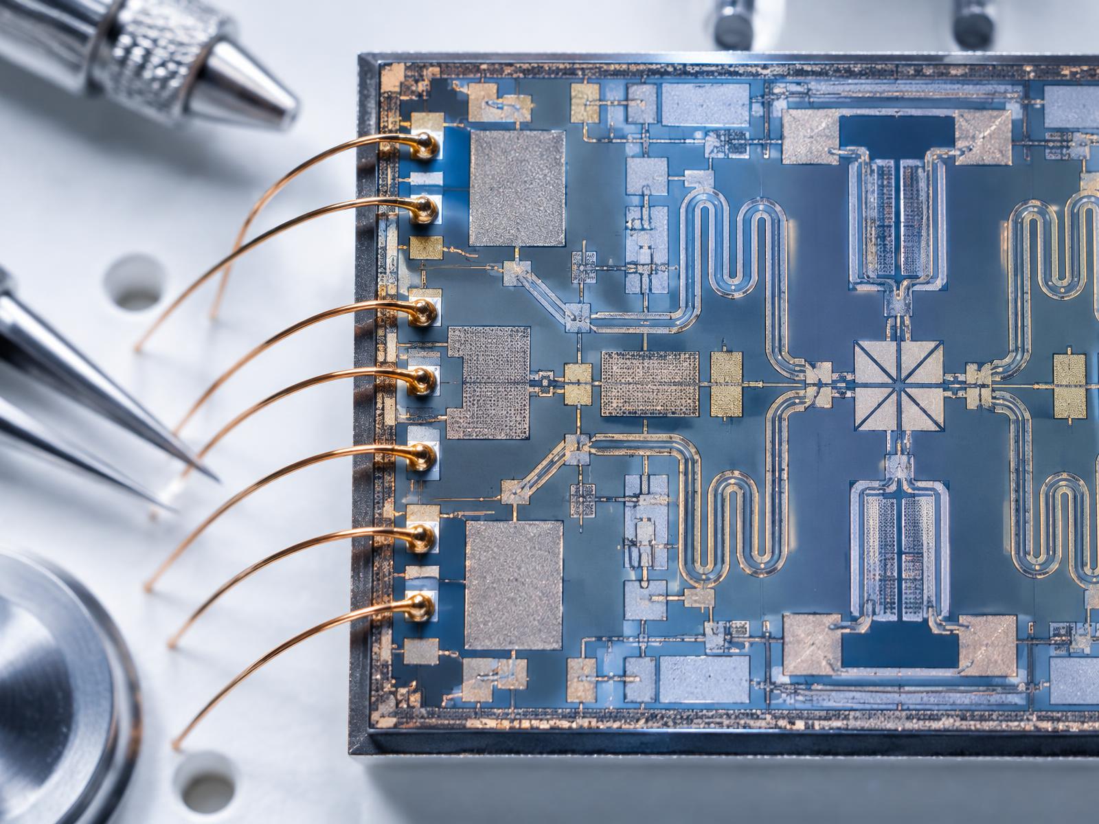 Macro view of an RF integrated circuit and bond wires